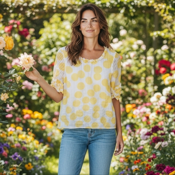 Lilly Pulitzer Sunny Yellow Polka Dot Blouse - Picture 1 of 12